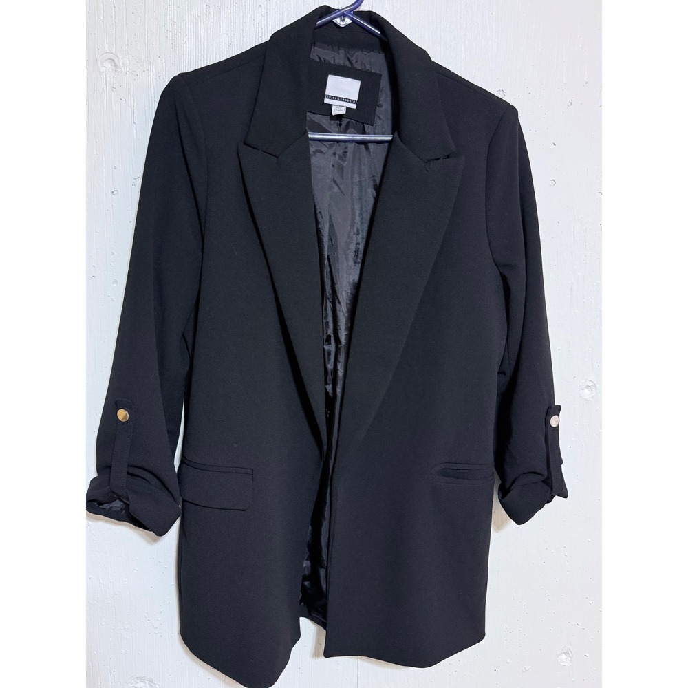 Jules & Leopold Blazer Womens Large Black Poly Spandex Roll Tab Sleeve Office